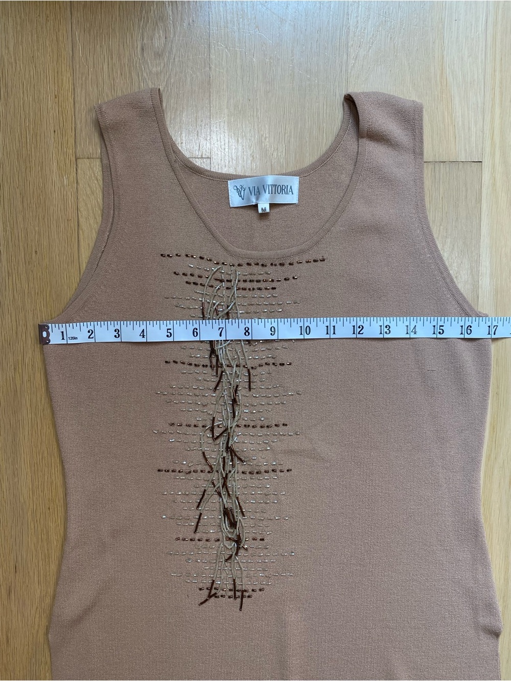 Festival Fringe Boho Knit Tank Top Beaded Brown Embellished Earthy Medium - Picture 12 of 13